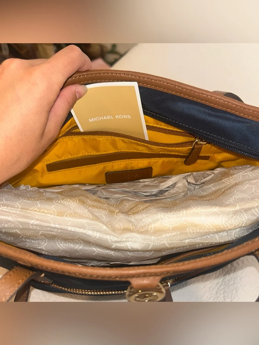 Michael Kors Navy and Tan Leather-Trim Tote